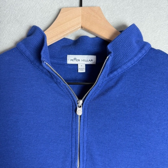 Peter Millar Navy Sunwashed Waffle Knit Quarter-Zip Pullover Soft Long Sleeve S - Picture 2 of 8